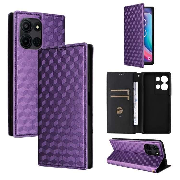 For TCL K32 5G / K33 5G Cubic Grid Texture Flip Leather Phone Case(Purple)