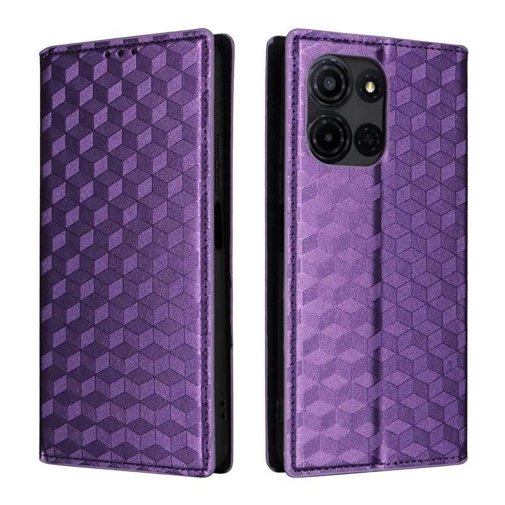 For TCL K32 5G / K33 5G Cubic Grid Texture Flip Leather Phone Case(Purple)