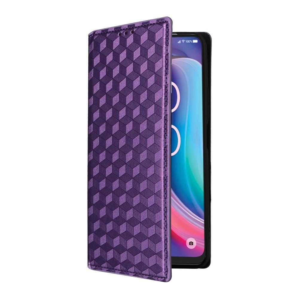 For TCL K32 5G / K33 5G Cubic Grid Texture Flip Leather Phone Case(Purple)