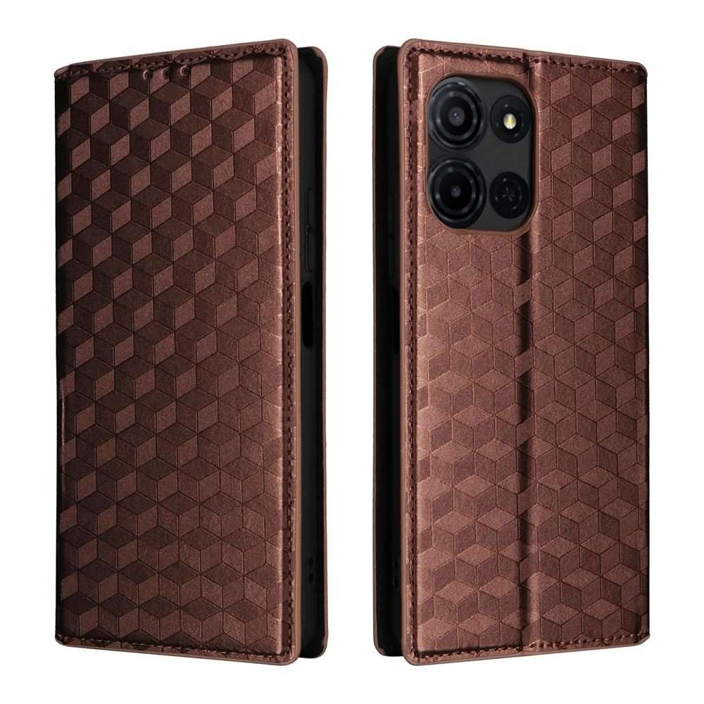 For TCL K32 5G / K33 5G Cubic Grid Texture Flip Leather Phone Case(Brown)