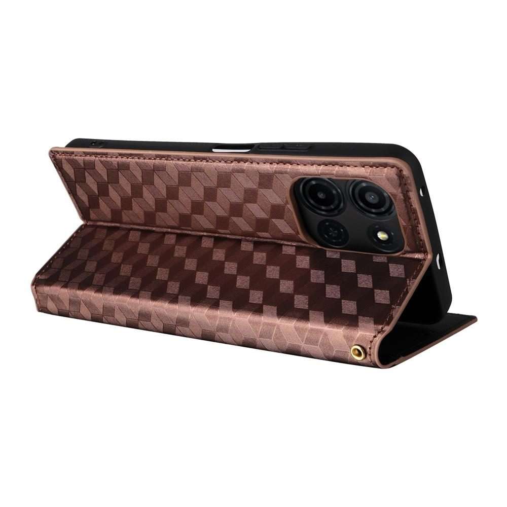For TCL K32 5G / K33 5G Cubic Grid Texture Flip Leather Phone Case(Brown)