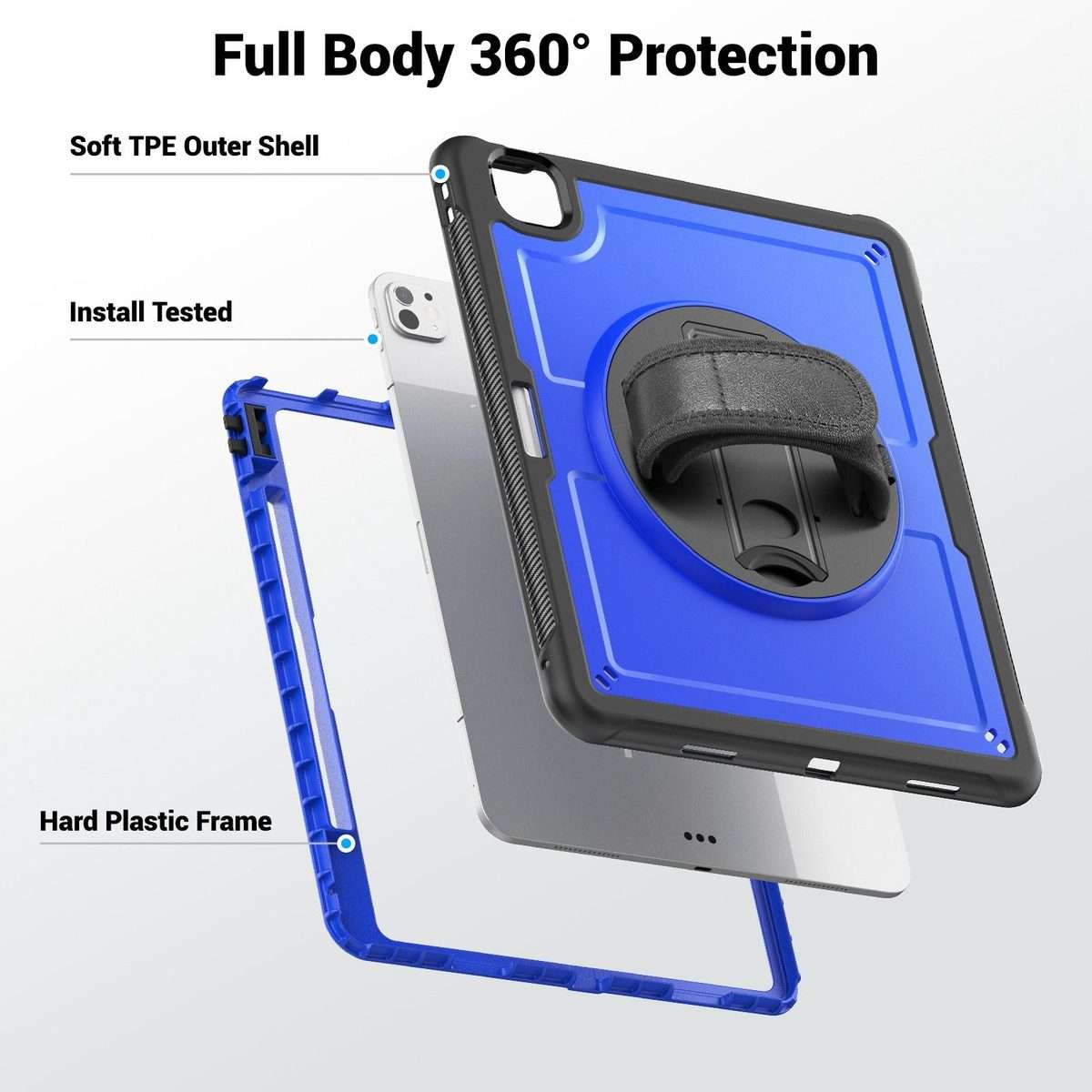 For iPad Pro 13 2025 / 2024 Honeycomb Hand Grip Turntable Stand Tablet Case(Dark Blue)