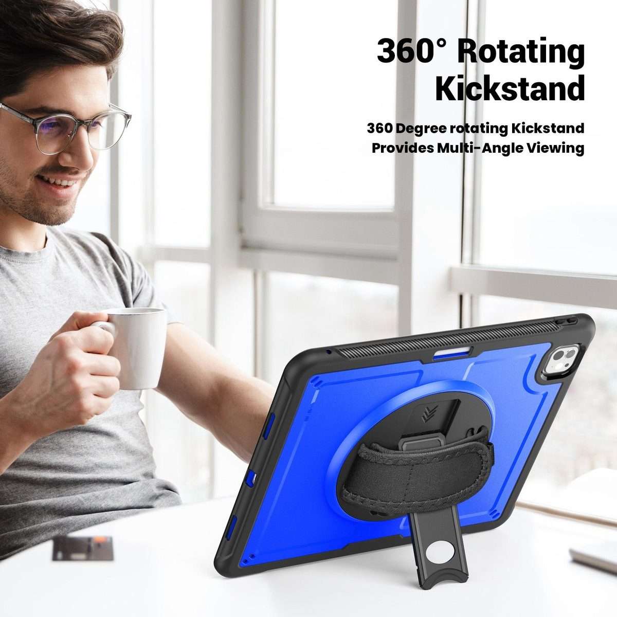 For iPad Pro 13 2025 / 2024 Honeycomb Hand Grip Turntable Stand Tablet Case(Dark Blue)