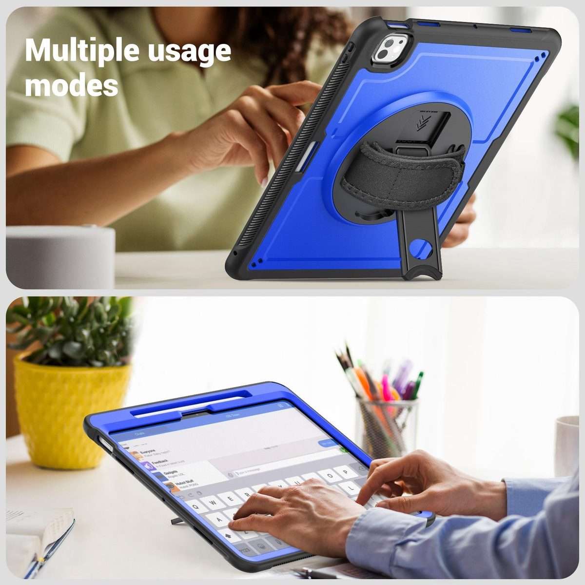 For iPad Pro 13 2025 / 2024 Honeycomb Hand Grip Turntable Stand Tablet Case(Dark Blue)
