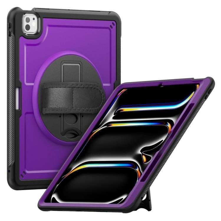 For iPad Pro 13 2025 / 2024 Honeycomb Hand Grip Turntable Stand Tablet Case(Purple)