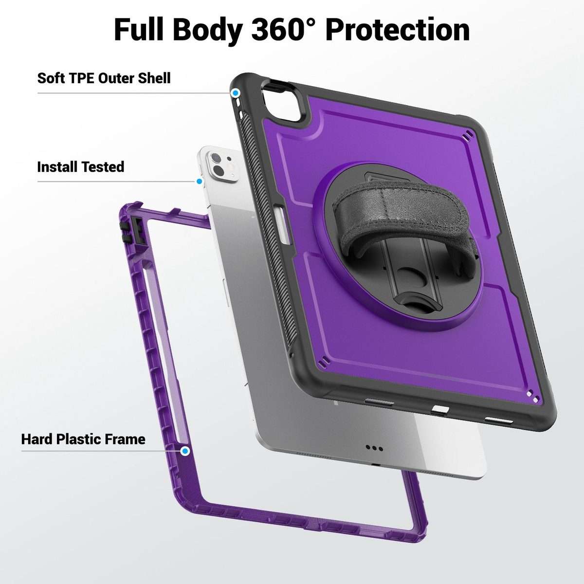 For iPad Pro 13 2025 / 2024 Honeycomb Hand Grip Turntable Stand Tablet Case(Purple)