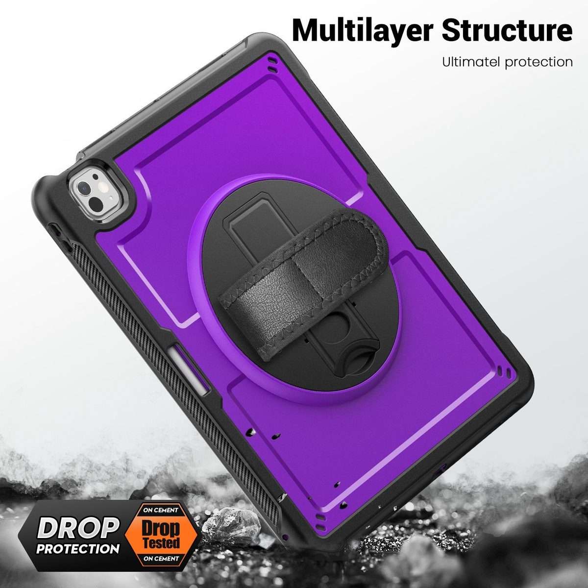 For iPad Pro 13 2025 / 2024 Honeycomb Hand Grip Turntable Stand Tablet Case(Purple)