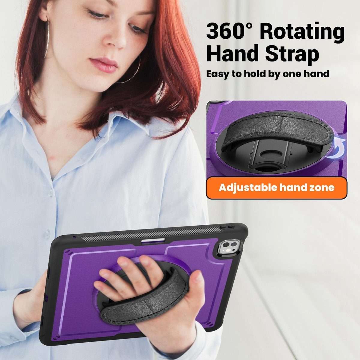 For iPad Pro 13 2025 / 2024 Honeycomb Hand Grip Turntable Stand Tablet Case(Purple)