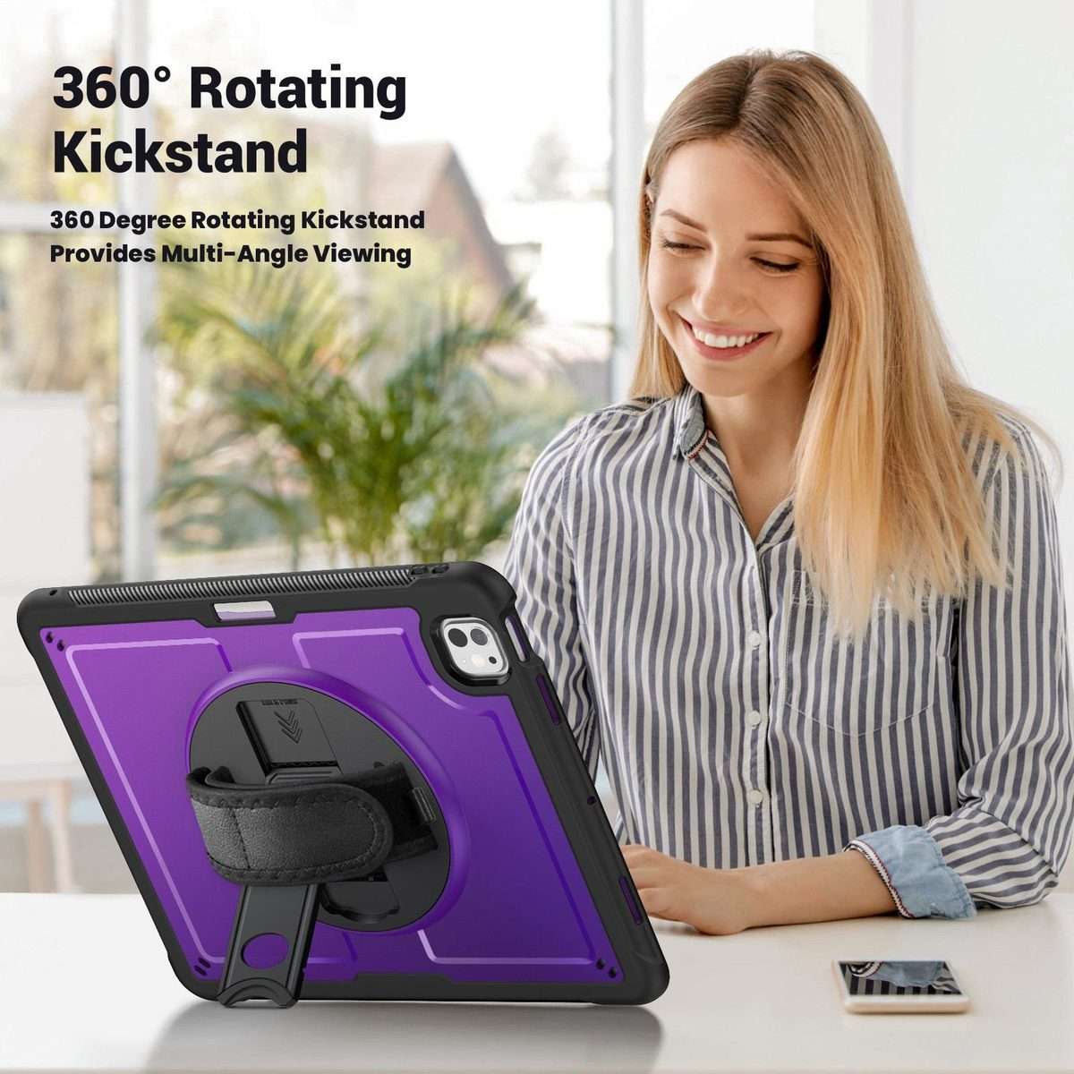 For iPad Pro 13 2025 / 2024 Honeycomb Hand Grip Turntable Stand Tablet Case(Purple)