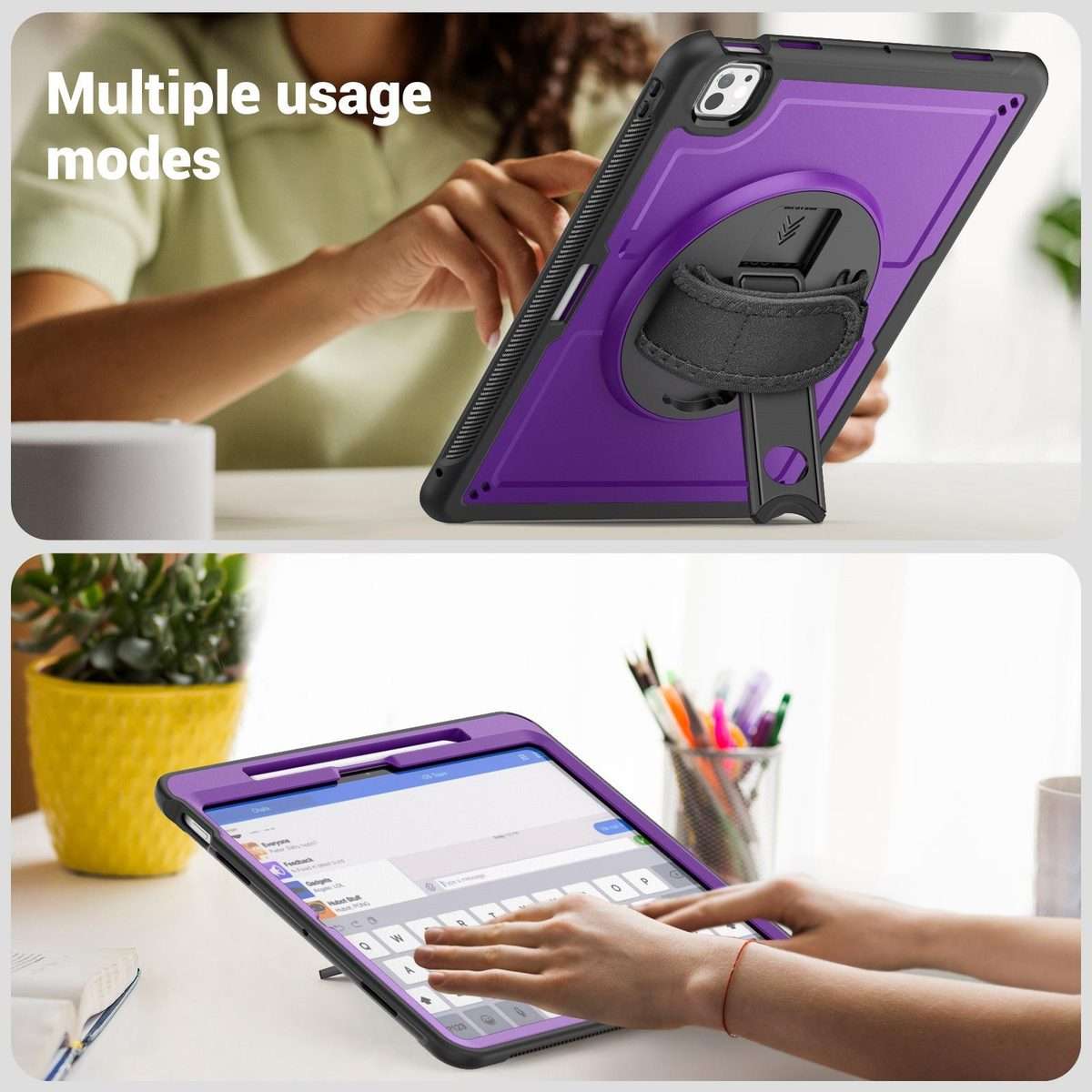 For iPad Pro 13 2025 / 2024 Honeycomb Hand Grip Turntable Stand Tablet Case(Purple)