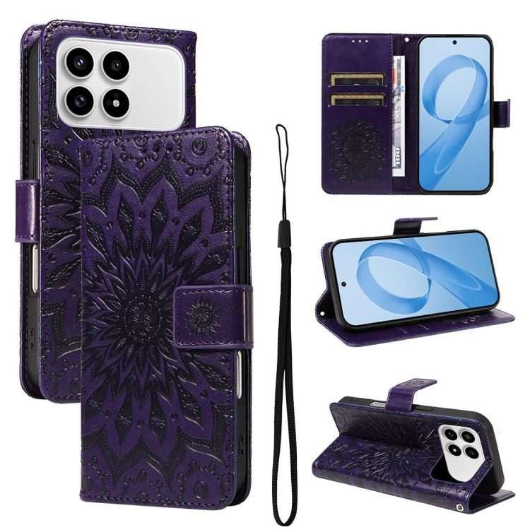 For Redmi K90 / Poco F8 Pro Embossed Sunflower Pattern Flip Leather Phone Case(Purple)