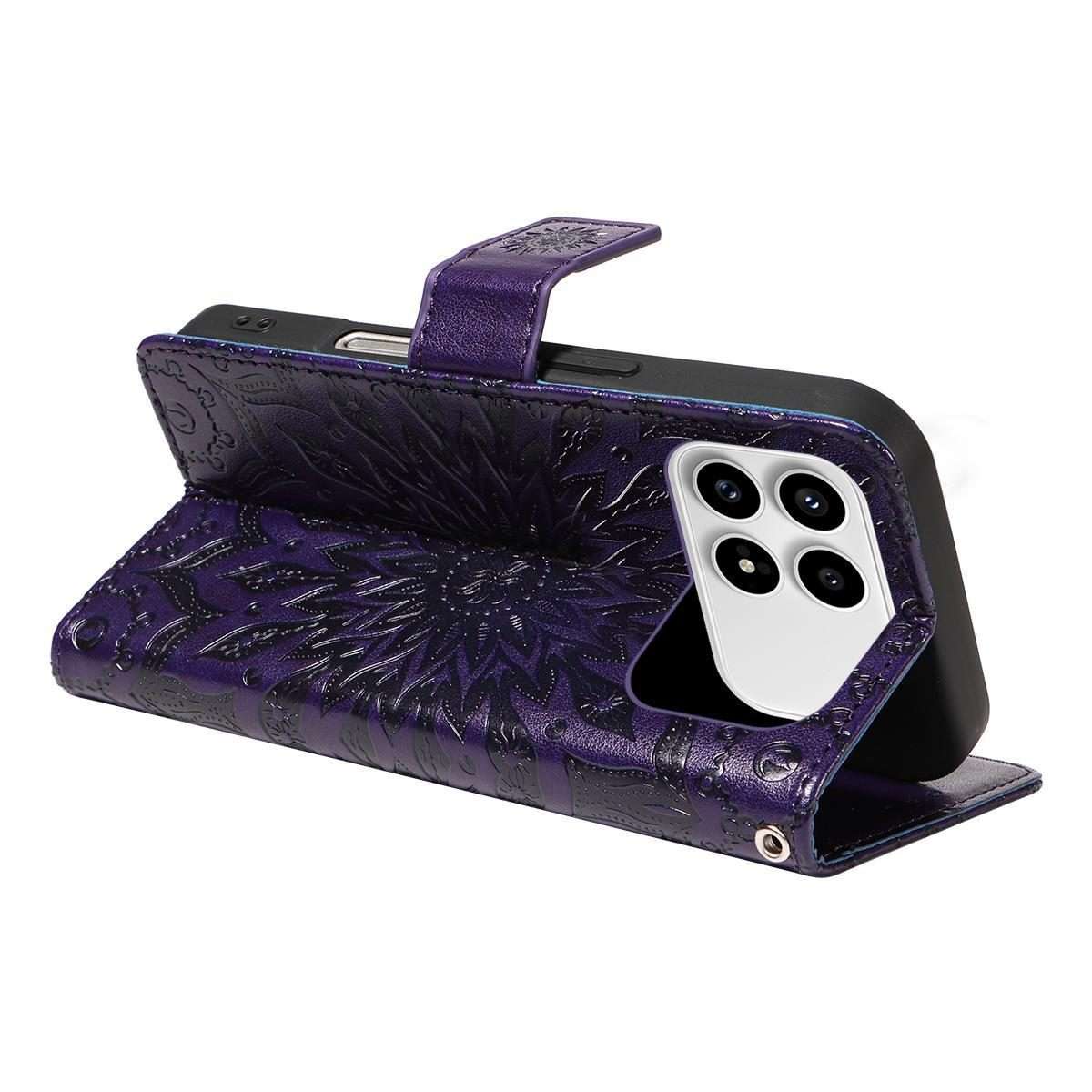 For Redmi K90 / Poco F8 Pro Embossed Sunflower Pattern Flip Leather Phone Case(Purple)
