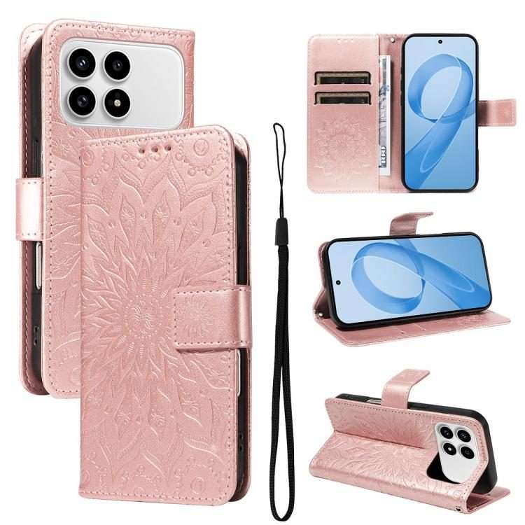 For Redmi K90 / Poco F8 Pro Embossed Sunflower Pattern Flip Leather Phone Case(Rose Gold)