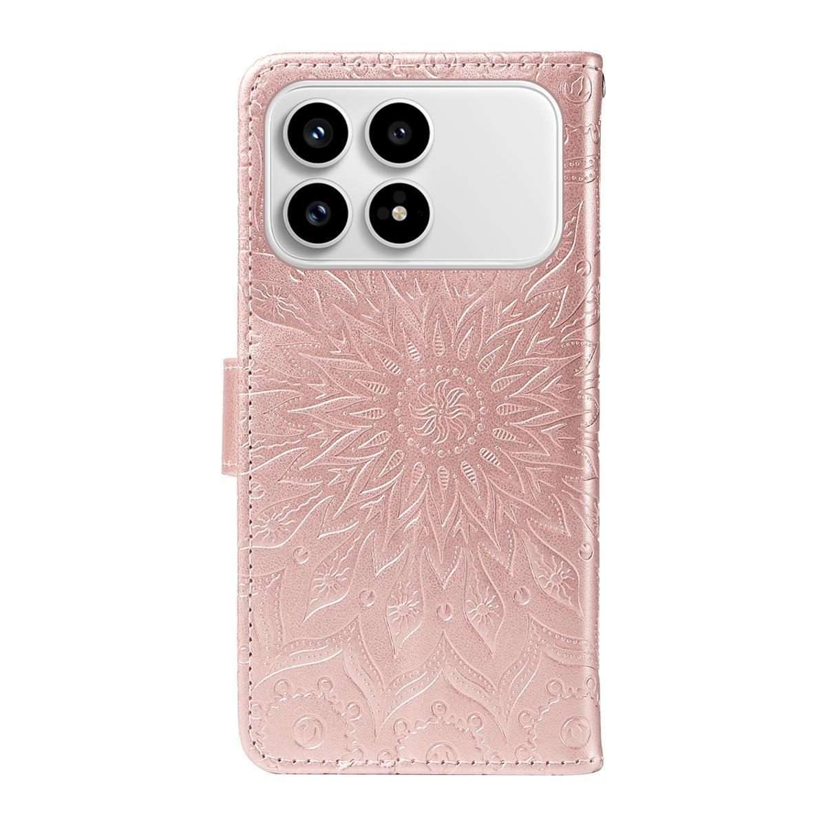 For Redmi K90 / Poco F8 Pro Embossed Sunflower Pattern Flip Leather Phone Case(Rose Gold)