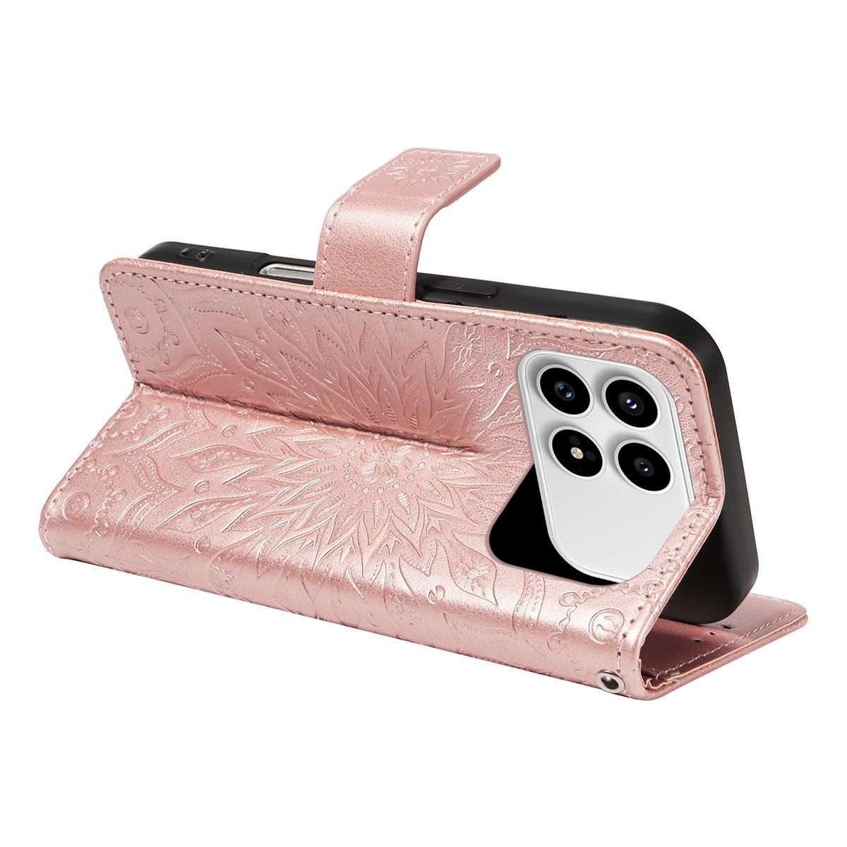 For Redmi K90 / Poco F8 Pro Embossed Sunflower Pattern Flip Leather Phone Case(Rose Gold)
