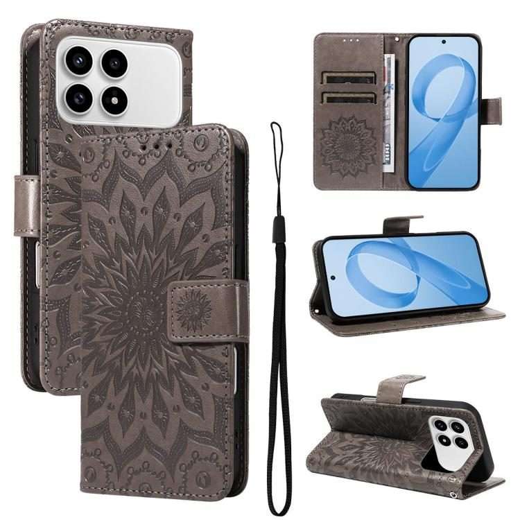 For Redmi K90 / Poco F8 Pro Embossed Sunflower Pattern Flip Leather Phone Case(Grey)