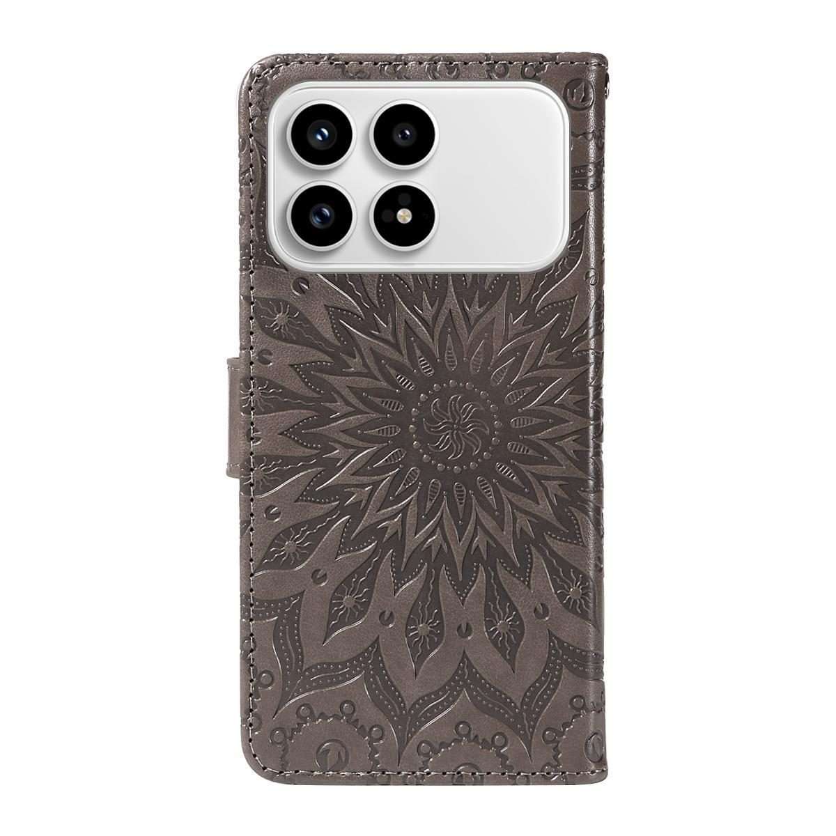 For Redmi K90 / Poco F8 Pro Embossed Sunflower Pattern Flip Leather Phone Case(Grey)