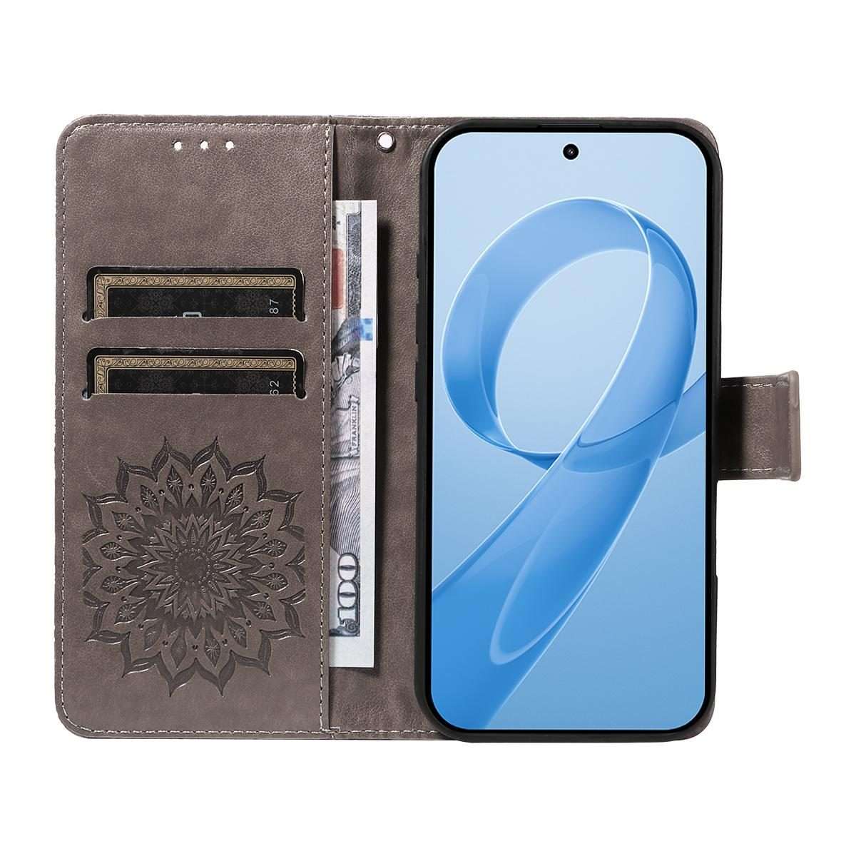 For Redmi K90 / Poco F8 Pro Embossed Sunflower Pattern Flip Leather Phone Case(Grey)