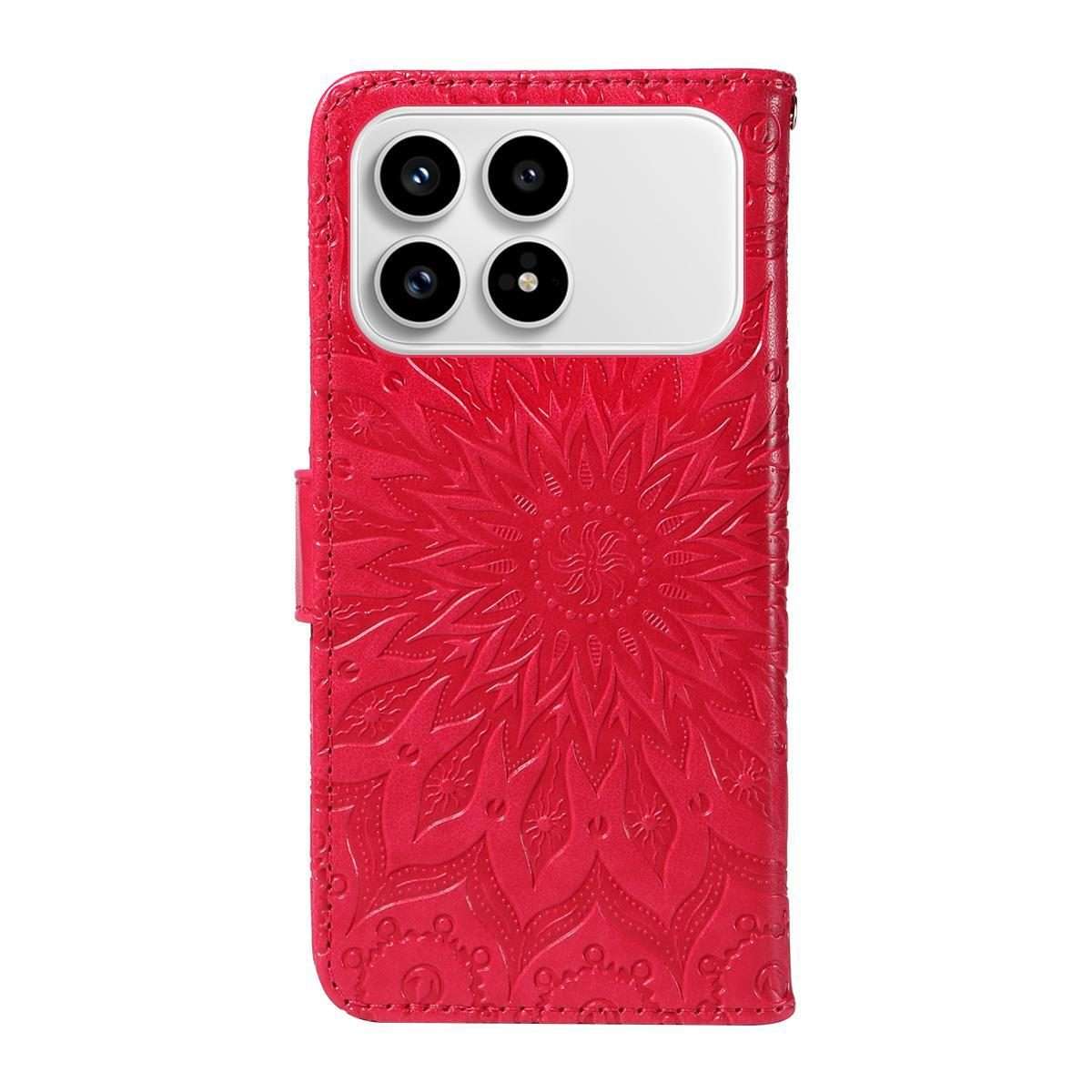 For Redmi K90 / Poco F8 Pro Embossed Sunflower Pattern Flip Leather Phone Case(Red)