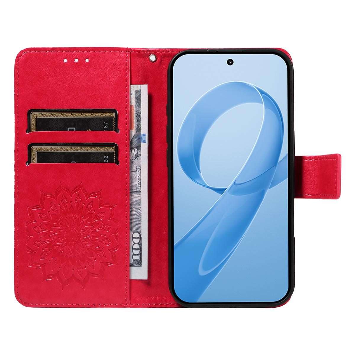 For Redmi K90 / Poco F8 Pro Embossed Sunflower Pattern Flip Leather Phone Case(Red)
