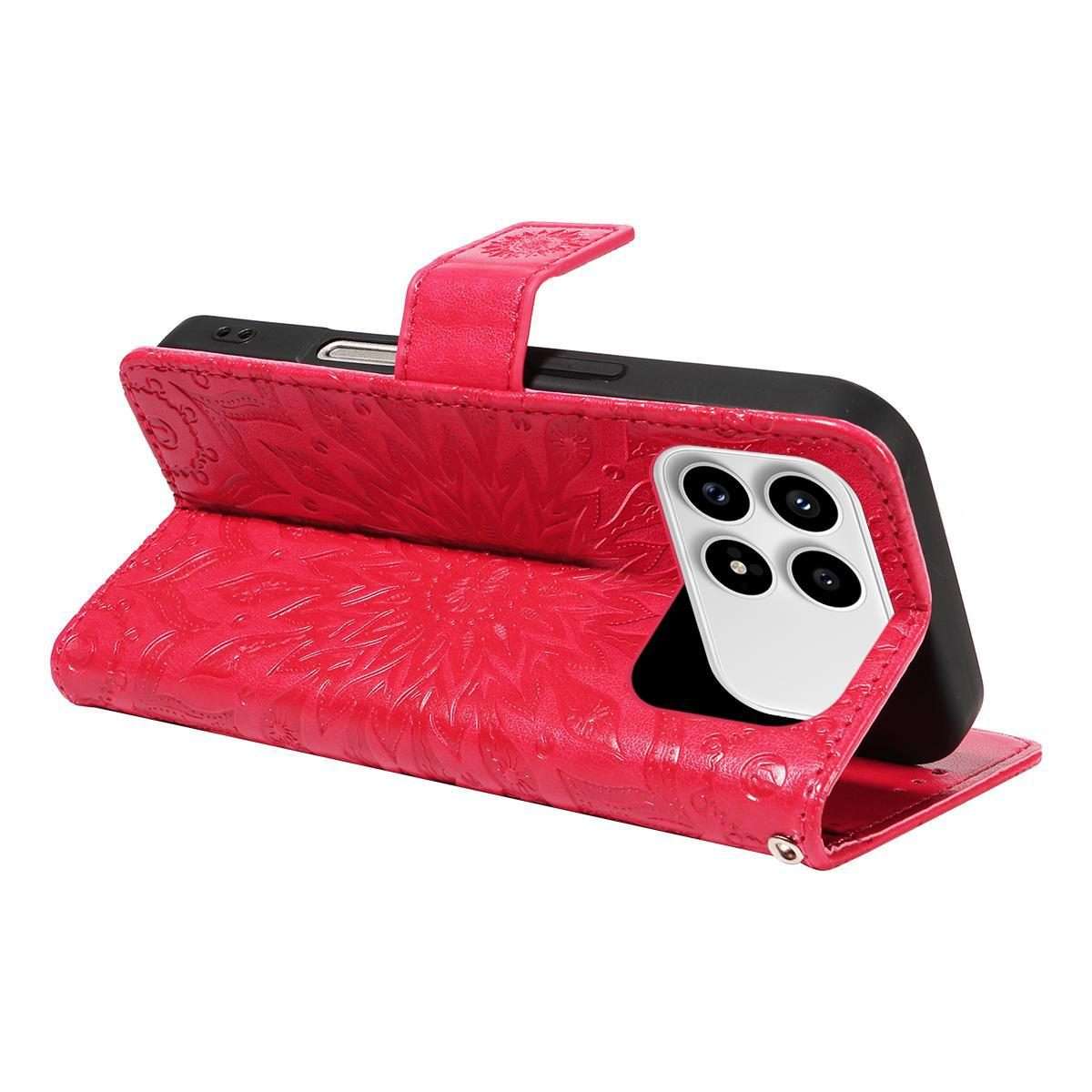 For Redmi K90 / Poco F8 Pro Embossed Sunflower Pattern Flip Leather Phone Case(Red)