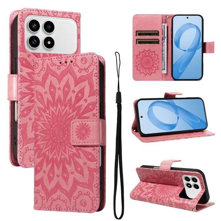 For Redmi K90 / Poco F8 Pro Embossed Sunflower Pattern Flip Leather Phone Case(Pink)