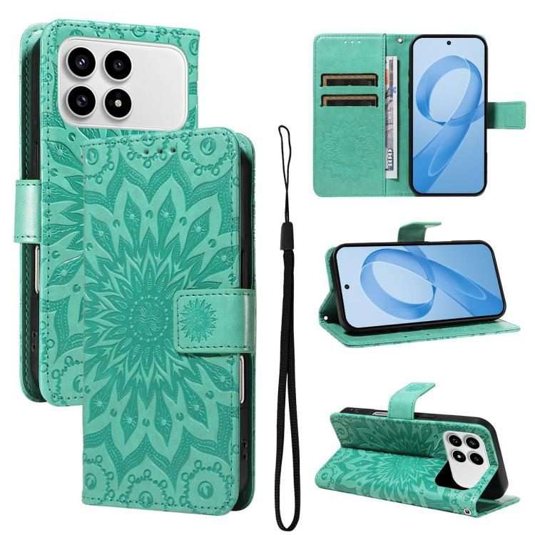 For Redmi K90 / Poco F8 Pro Embossed Sunflower Pattern Flip Leather Phone Case(Green)