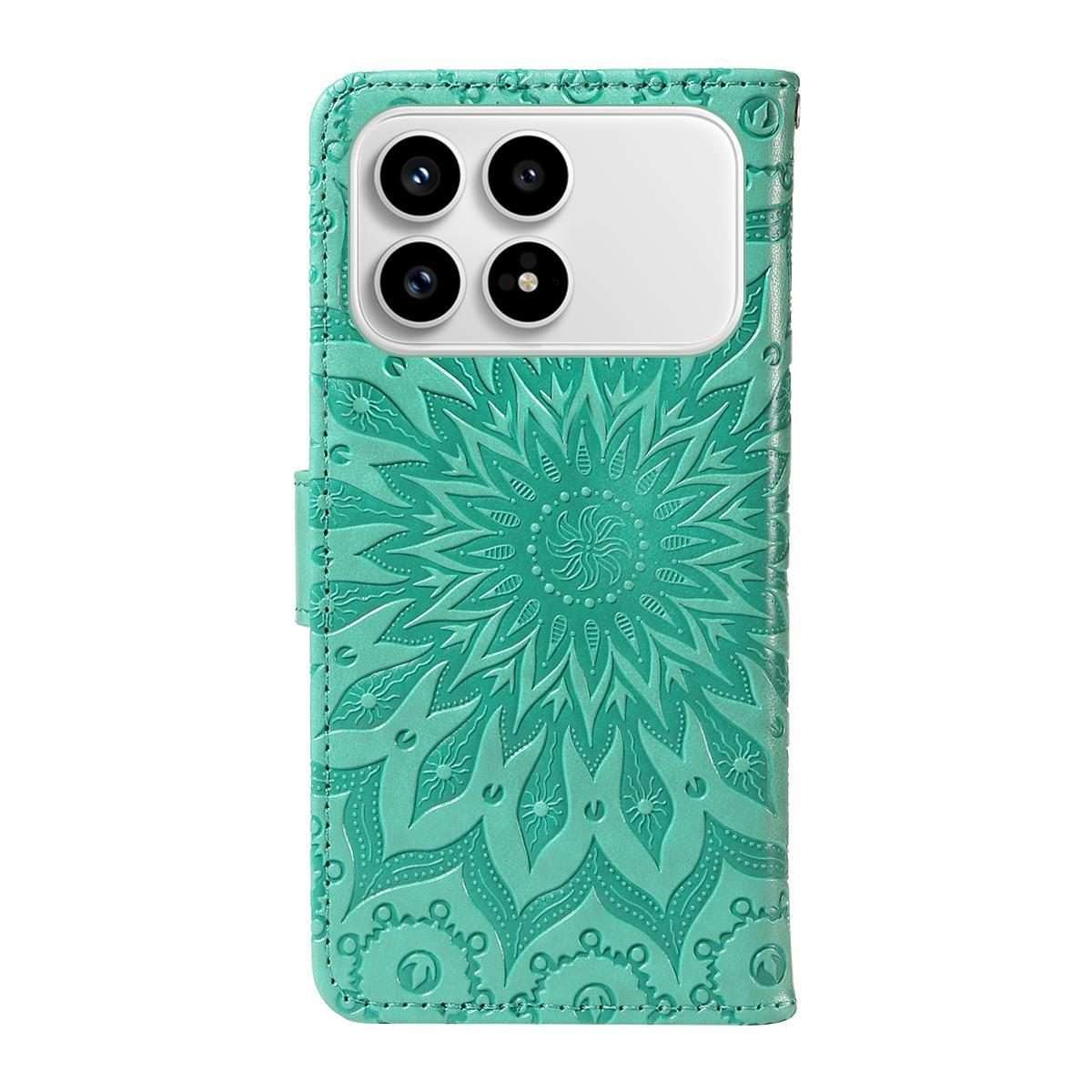 For Redmi K90 / Poco F8 Pro Embossed Sunflower Pattern Flip Leather Phone Case(Green)