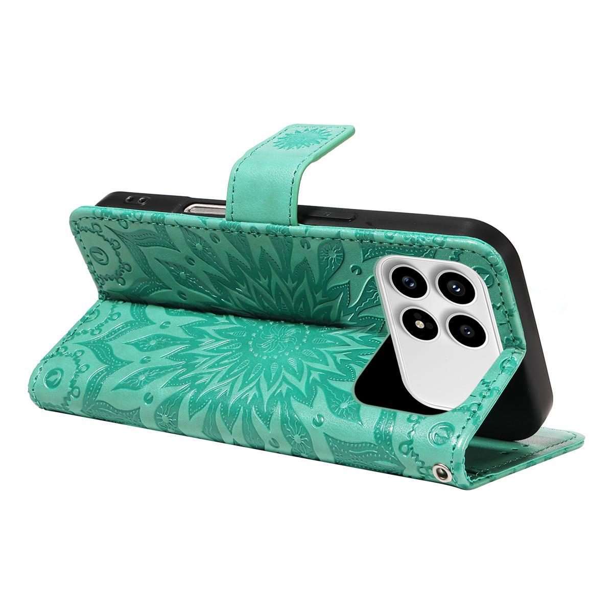 For Redmi K90 / Poco F8 Pro Embossed Sunflower Pattern Flip Leather Phone Case(Green)