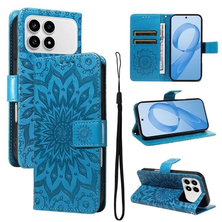 For Redmi K90 / Poco F8 Pro Embossed Sunflower Pattern Flip Leather Phone Case(Blue)