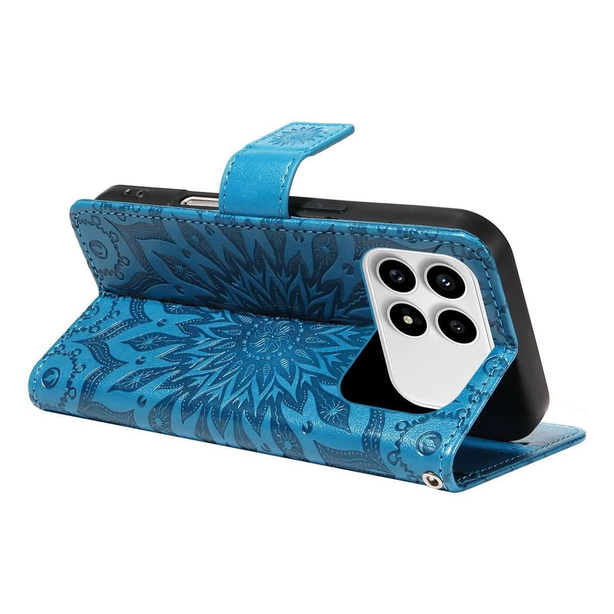 For Redmi K90 / Poco F8 Pro Embossed Sunflower Pattern Flip Leather Phone Case(Blue)