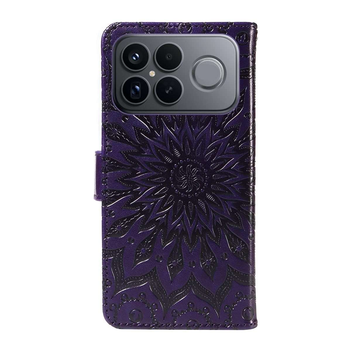 For Redmi K90 Pro Max/Poco F8 Ultra Embossed Sunflower Pattern Flip Leather Phone Case(Purple)