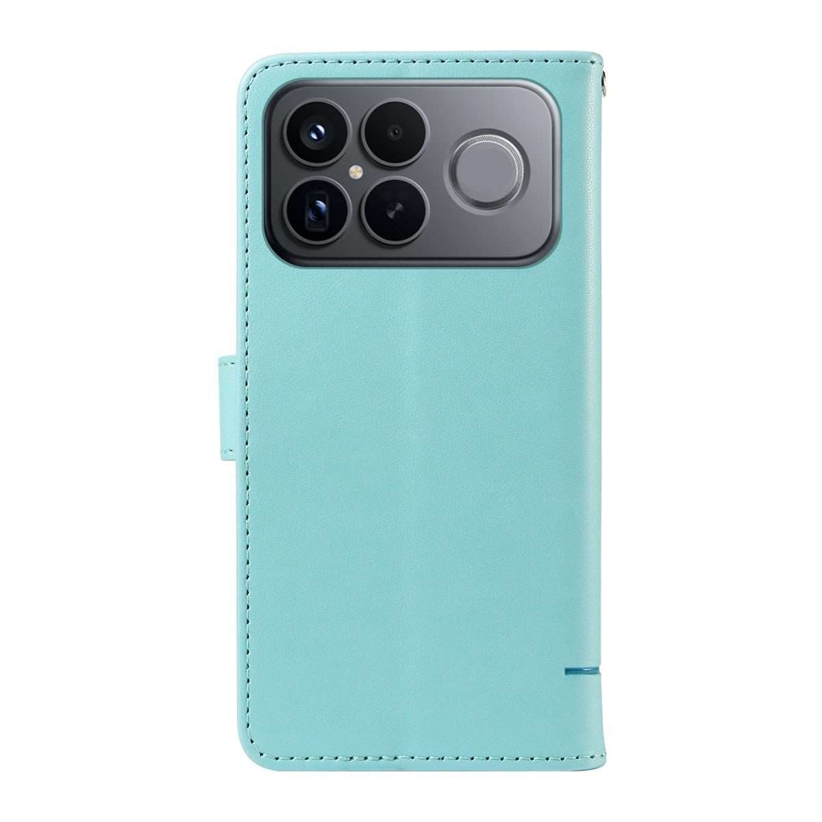 For Redmi K90 Pro Max/Poco F8 Ultra Adorable Cat Embossed Pattern Flip Leather Phone Case(Green)