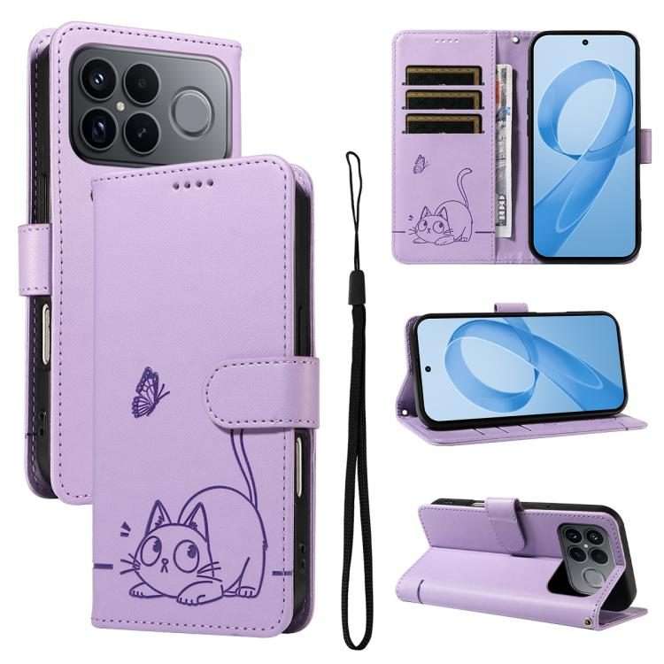 For Redmi K90 Pro Max/Poco F8 Ultra Adorable Cat Embossed Pattern Flip Leather Phone Case(Purple)