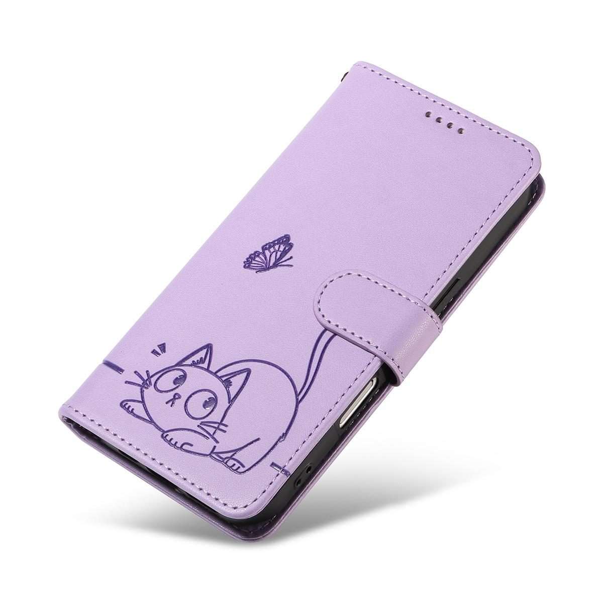 For Redmi K90 Pro Max/Poco F8 Ultra Adorable Cat Embossed Pattern Flip Leather Phone Case(Purple)