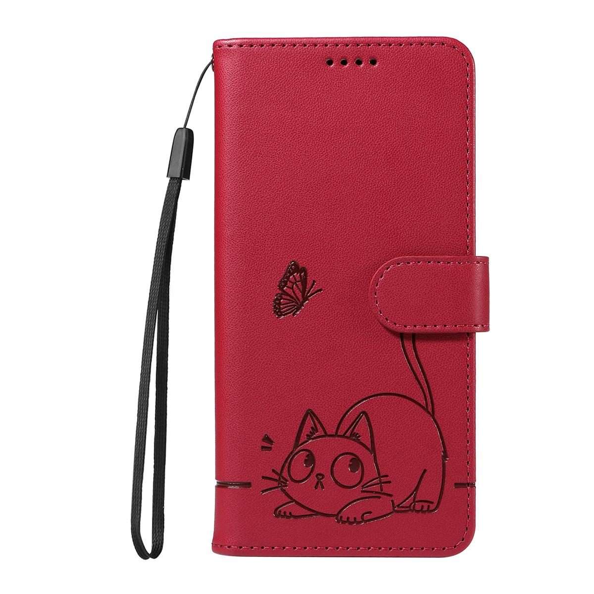 For Redmi K90 Pro Max/Poco F8 Ultra Adorable Cat Embossed Pattern Flip Leather Phone Case(Red)