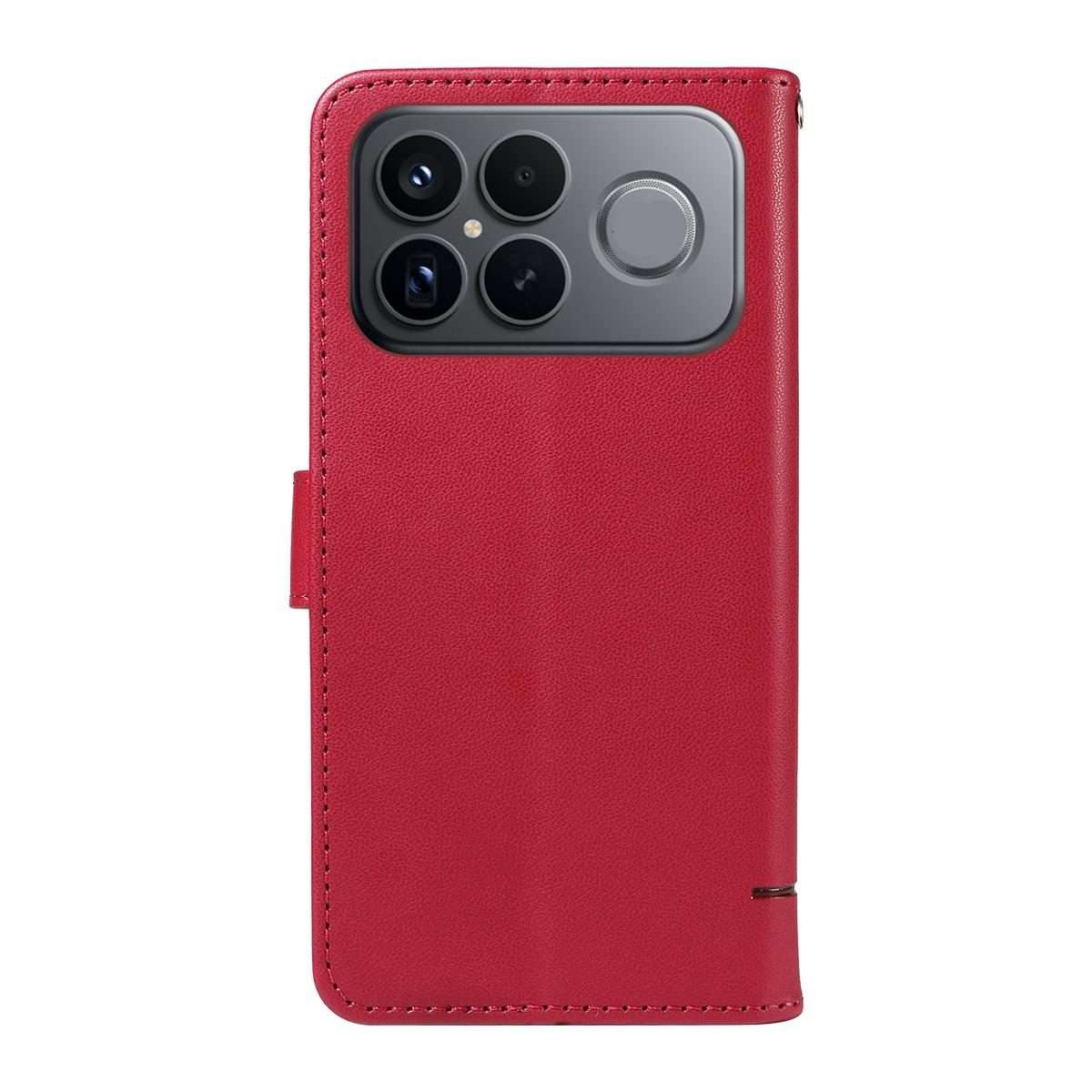 For Redmi K90 Pro Max/Poco F8 Ultra Adorable Cat Embossed Pattern Flip Leather Phone Case(Red)