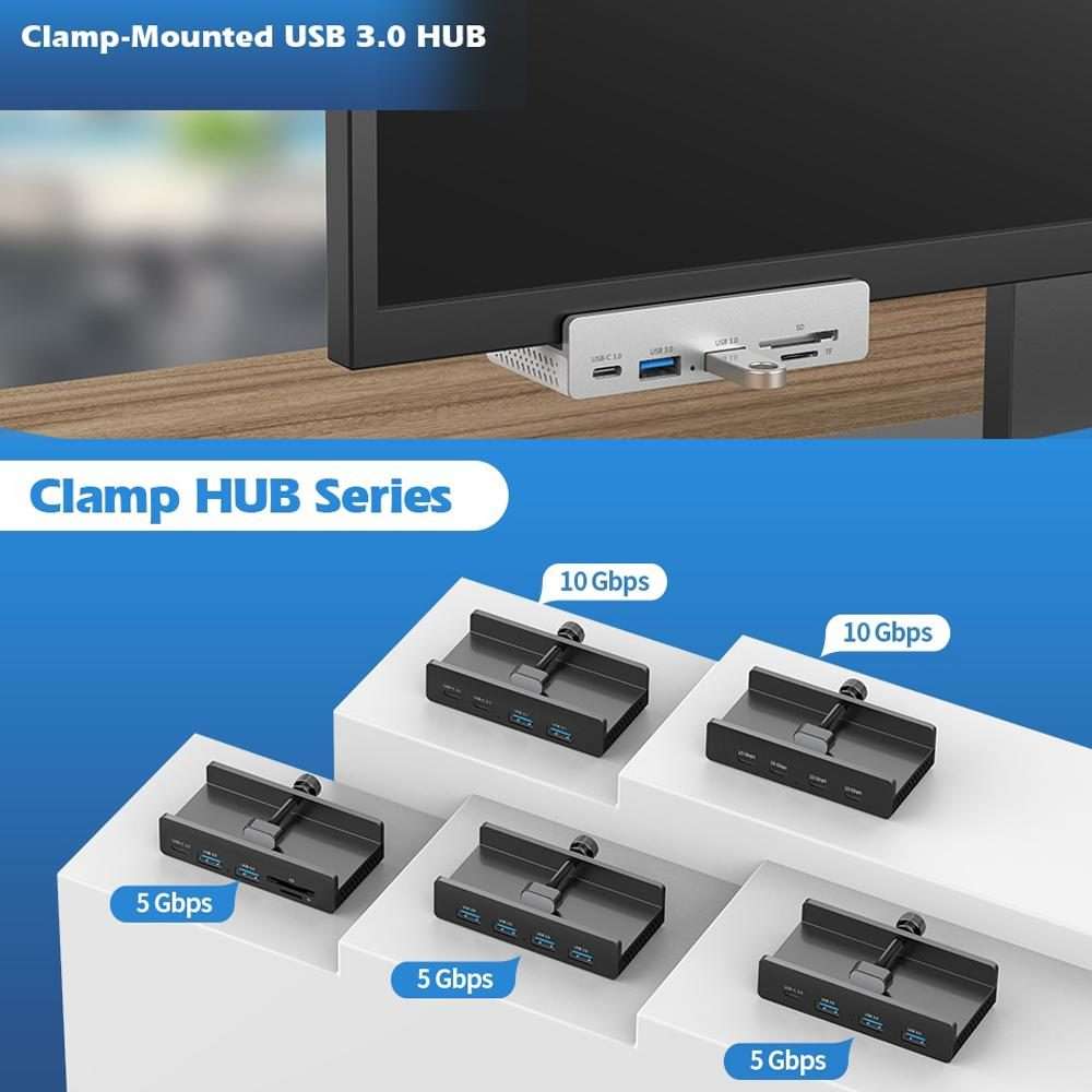 HCL-3A1C-Pro Aluminum Alloy 3xUSB and Type-C Clamp Hub(Black)