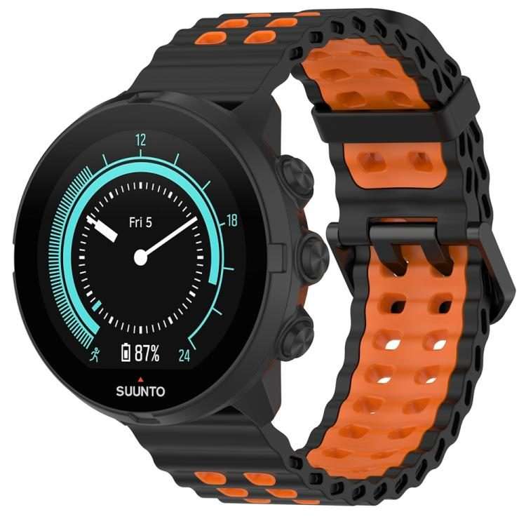 22mm Ocean Dual Pin Buckle Silicone Watch Band(Black Orange)