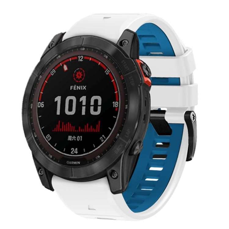 For Garmin 22mm Two Color Screw Buckle Quick Release Silicone Watch Band(White Blue)