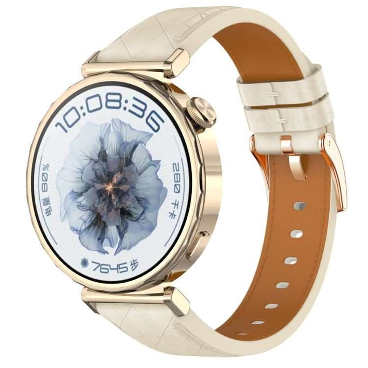 18mm Square Leather Rose Gold Buckle Watch Band(Apricot)