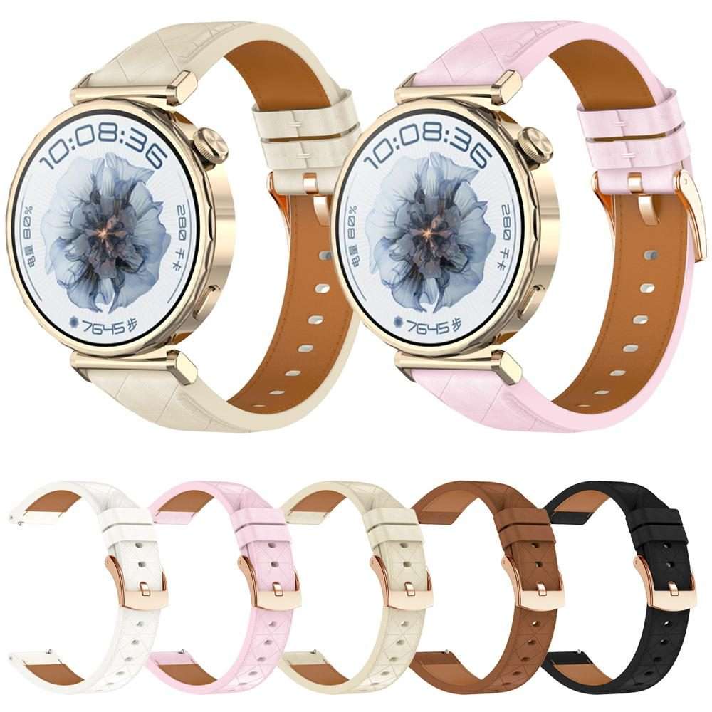 20mm Square Leather Rose Gold Buckle Watch Band(Black)