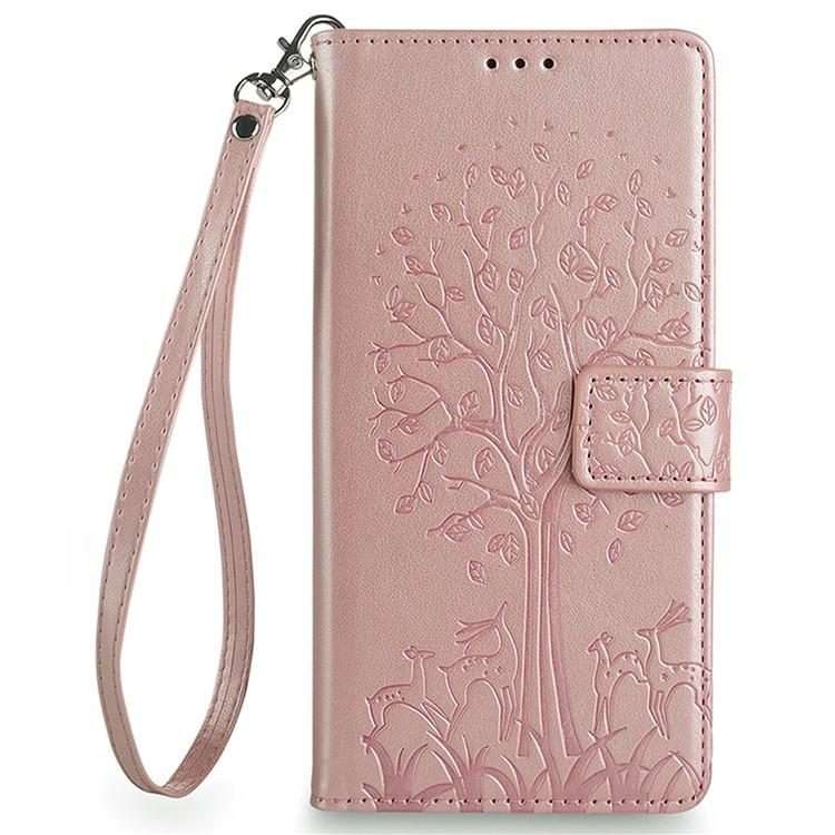 For Xiaomi 17 Pro Tree & Deer Embossed Leather Phone Case(Rose Gold)