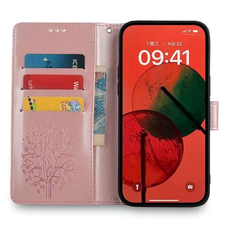 For Xiaomi 17 Pro Tree & Deer Embossed Leather Phone Case(Rose Gold)