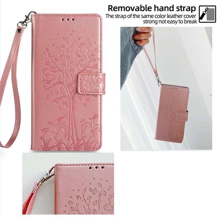 For Xiaomi 17 Pro Tree & Deer Embossed Leather Phone Case(Rose Gold)
