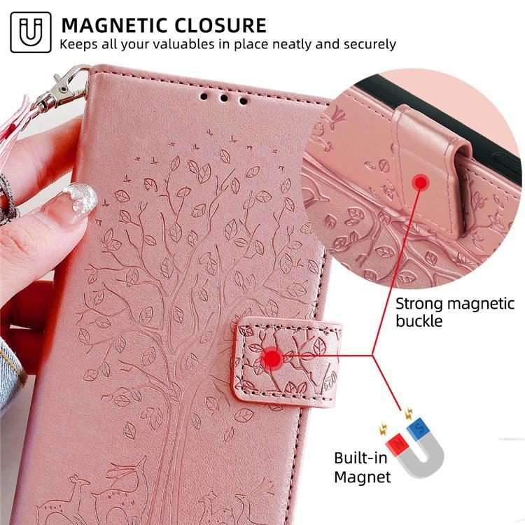 For Xiaomi 17 Pro Tree & Deer Embossed Leather Phone Case(Rose Gold)