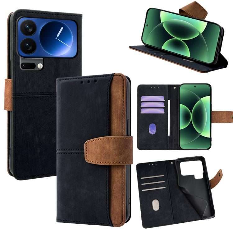 For Xiaomi 17 Pro Color Stitching Skin Feel Leather RFID Blocking Phone Case(Black)