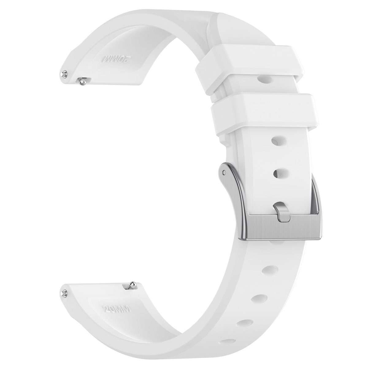 20mm Flat Head Solid Color Steel Buckle Silicone Watch Band(White)
