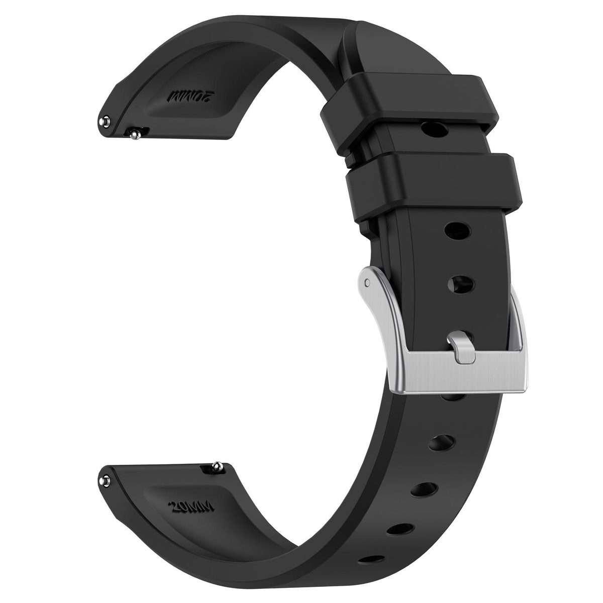 20mm Flat Head Solid Color Steel Buckle Silicone Watch Band(Black)