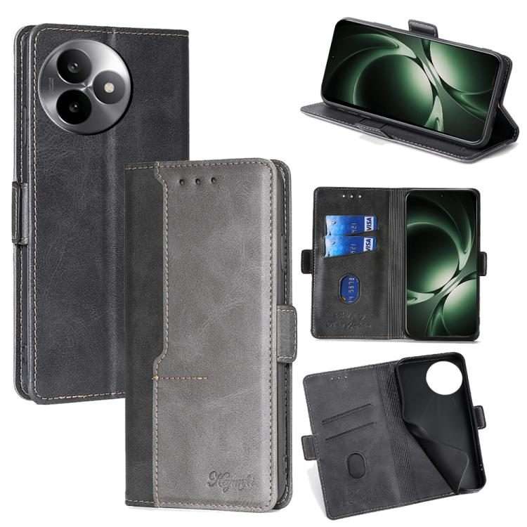 For Redmi K80 Ultra Contrast Color Side Buckle Leather Phone Case(Black + Grey)